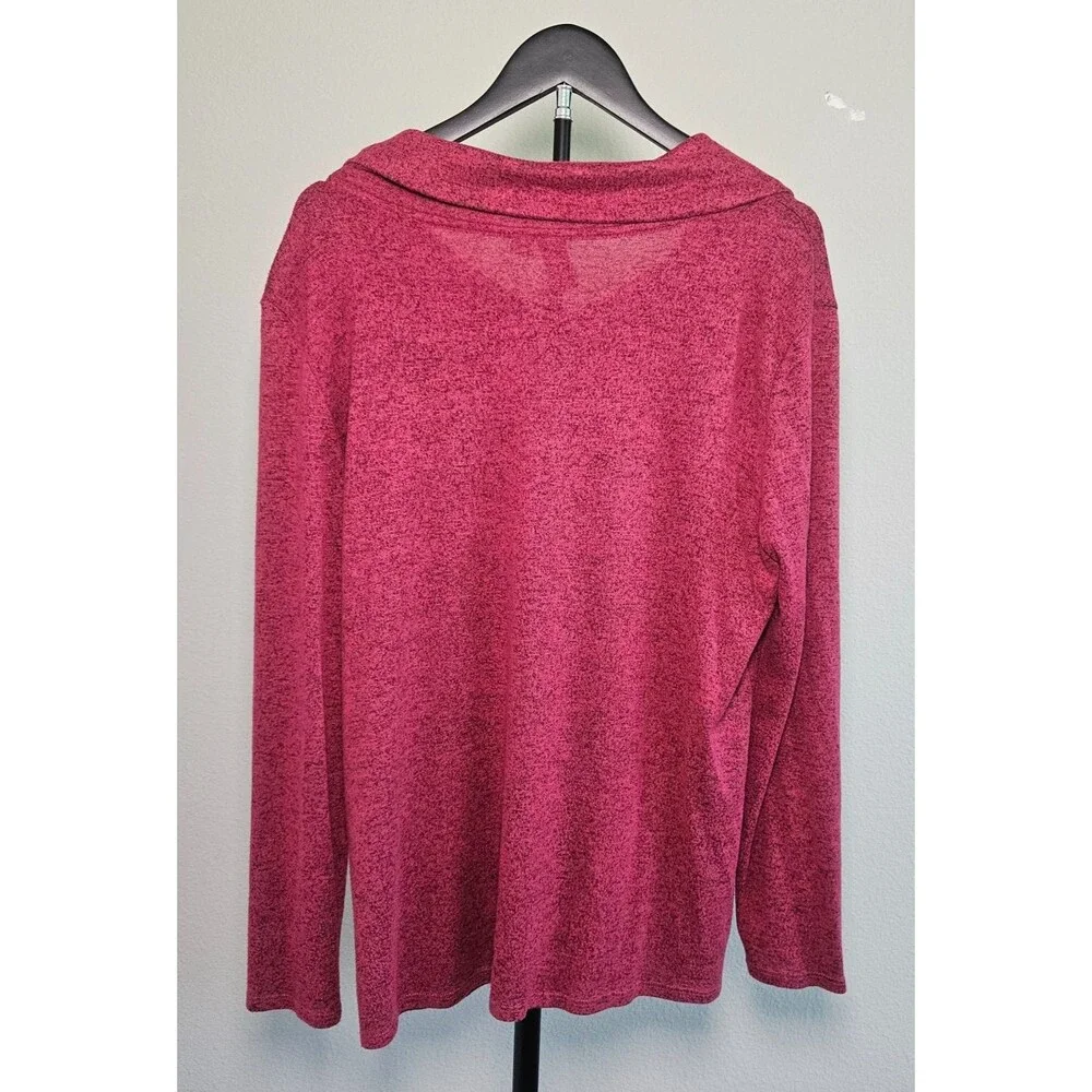 Misia Womens Large Pink Cowl Neck Sweater Tunic Button Accent Soft Stretch Top‎